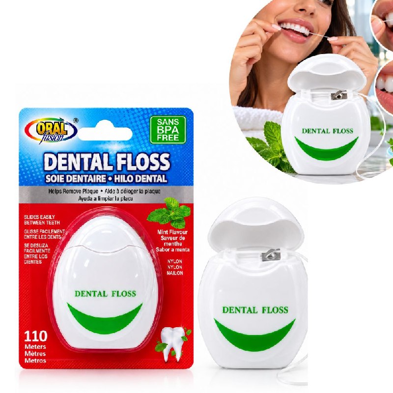 HILO DENTAL DE LIMPIEZA INTERDENTAL RESISTENTE CON SABOR A MENTA ORAL FUSION 110MTS