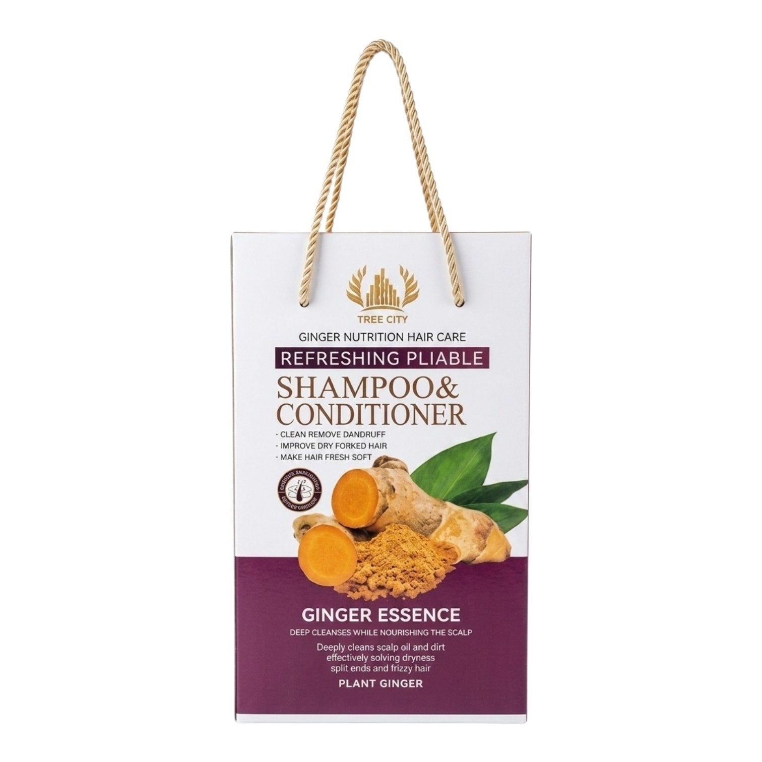 SET DE SHAMPOO Y ACONDICIONADOR HIDRATANTES CON JENGIBRE ROJO TREE CITY 900MLX2