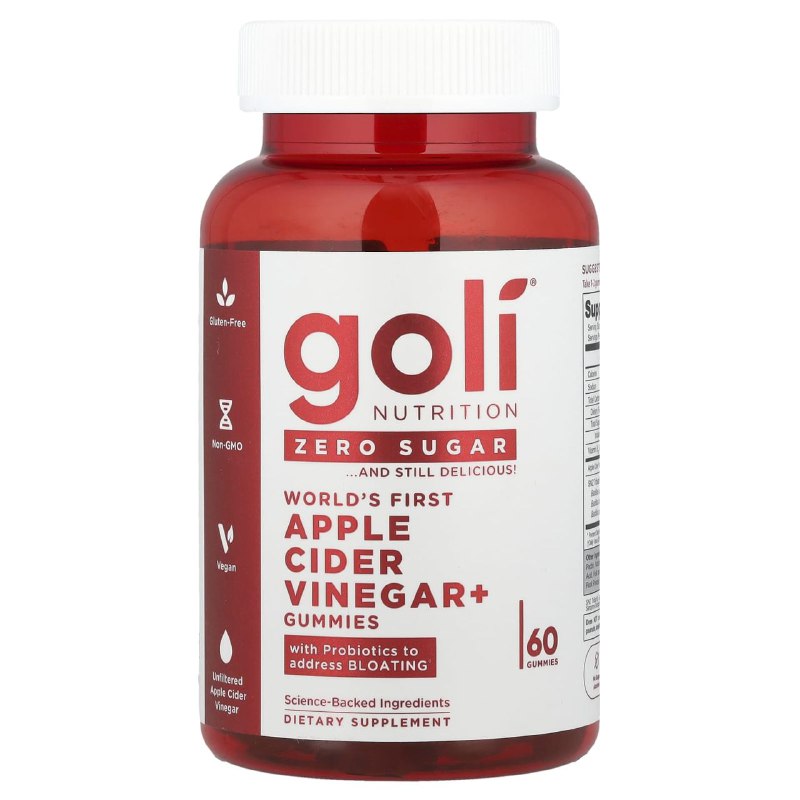 VITAMINAS EN GOMITAS DE VINAGRE DE SIDRA DE MANZANA, SIN GLUTEN, ZERO AZUCAR GOLI 60UND