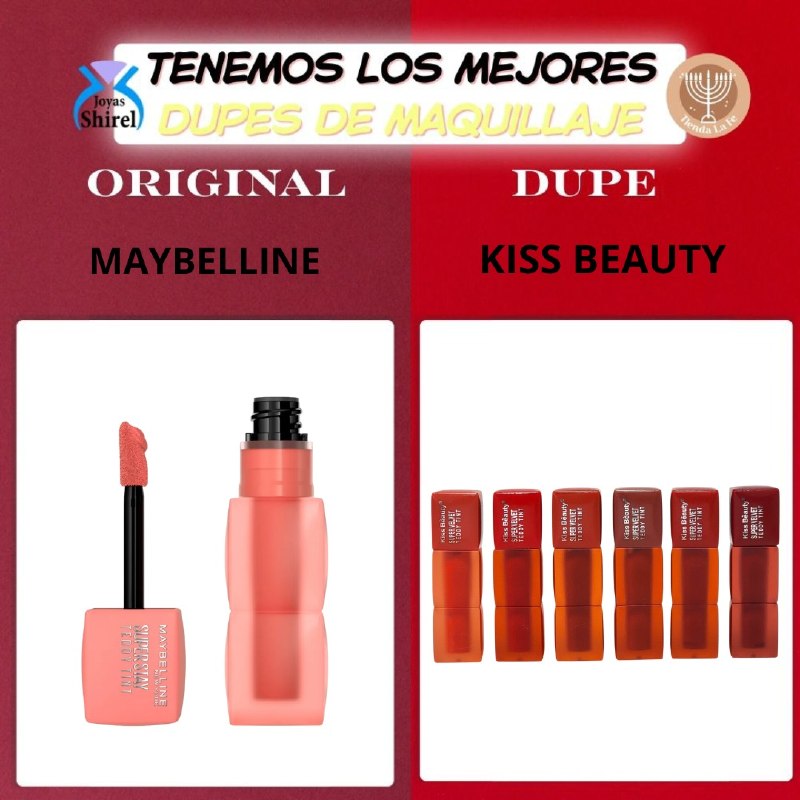 BRILLO LABIAL TINTA DE LABIOS CON FORMULA LIGERA Y SUAVE POR 12H KISS BEAUTY (DUPE DE MAYBELLINE)