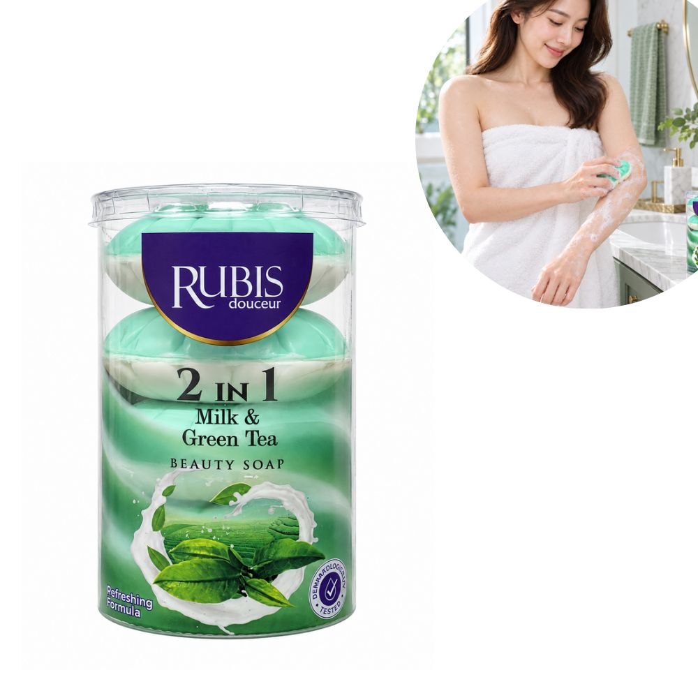 SET DE JABÓN DE BELLEZA 2 EN 1 TÉ VERDE RUBIS CLOUCEUR 4 PIEZAS 110G C/U
