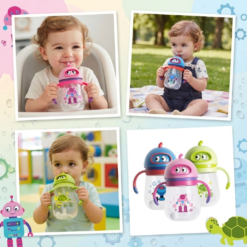VASO ENTRENADOR ANTIDERRAME TIPO BIBERON CON PAJILLA PARA BEBES SMILY BABY 300ML
