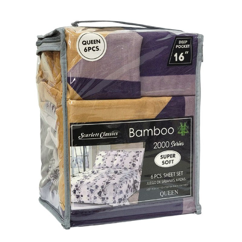 JUEGO DE SABANAS CAMERA DE 6 PIEZAS QUEEN SCARLETT CLASSICS BAMBOO, 54 ESTILOS
