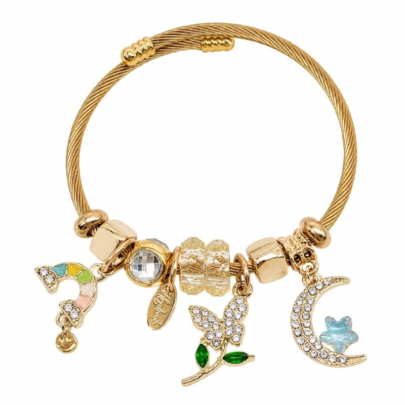 PULSERA DE ENCHAPE PARA DAMA CON DISEÑO DE ARCOIRIS, MARIPOSA Y LUNA  6CM