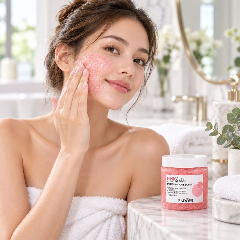 EXFOLIANTE FACIAL Y CORPORAL PURIFICADOR DE POROS DE SAL ROSA DEL HIMALAYA SADOER 240G