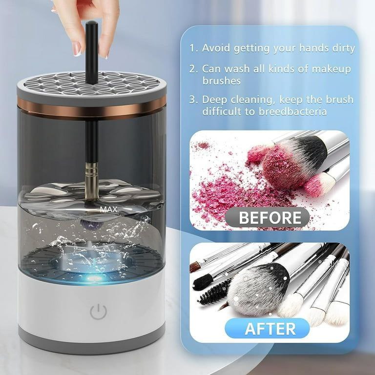 MAQUINA LIMPIADORA DE BROCHAS DE MAQUILLAJE ELECTRICO 3 EN 1 SOPORTE GIRATORIO
