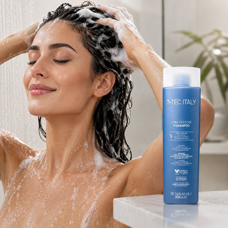 SHAMPOO PROTECTOR Y RESTAURADOR CABELLO TEÑIDO Y PROCESADO TEC ITALY OMNI RESTORE 300ML 1 UND