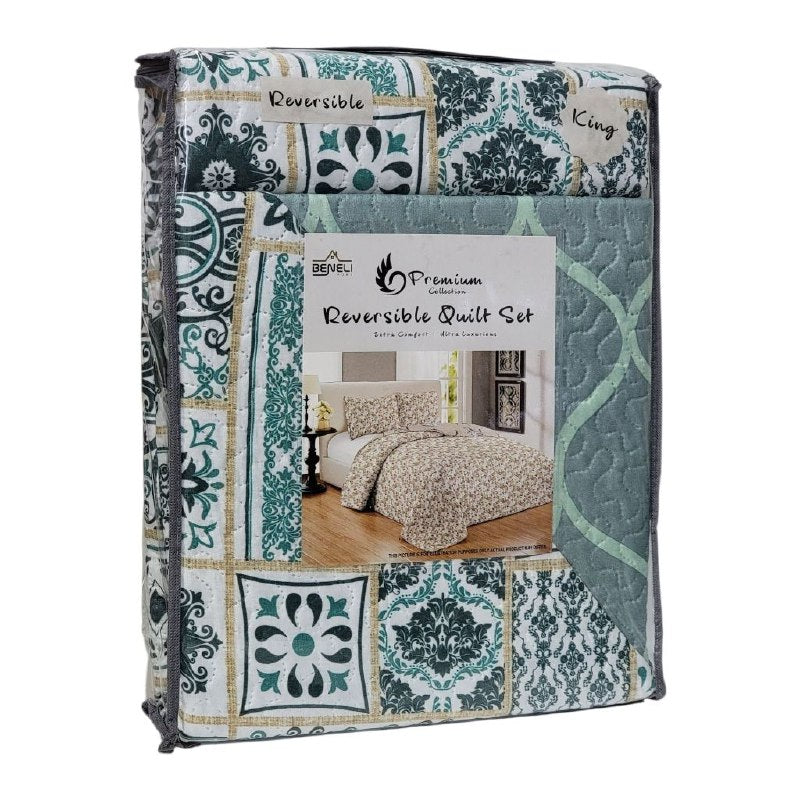 JUEGO DE SABANAS CAMERA TIPO EDREDON REVERSIBLE DE 3PCS KING BENELI HOME