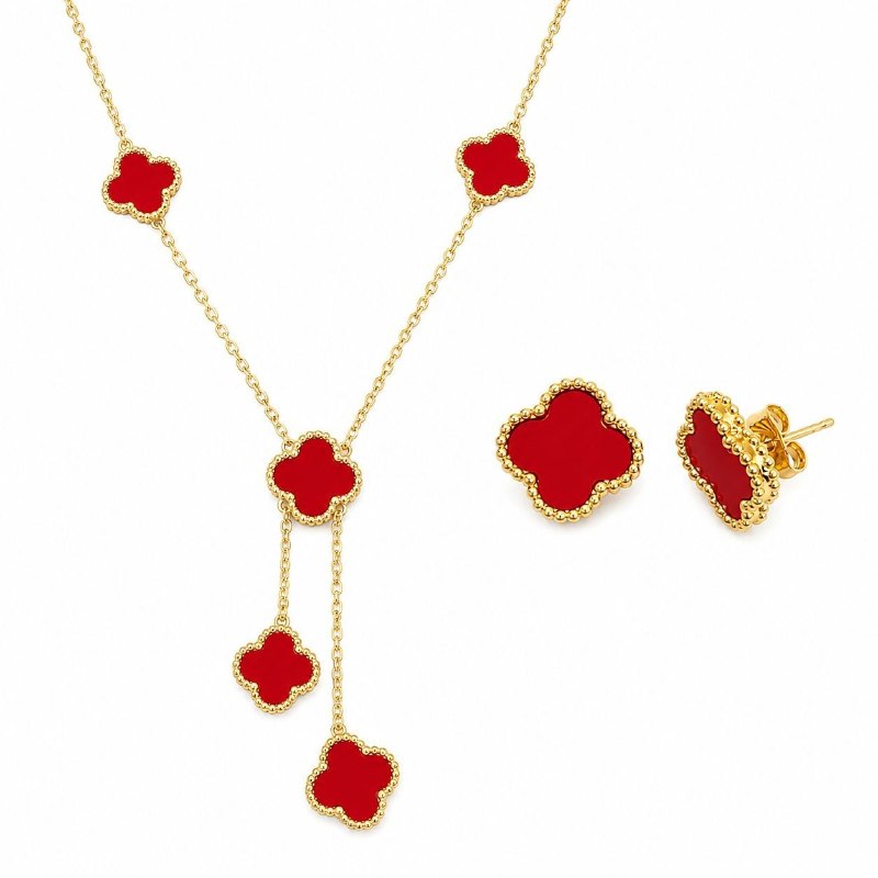 SET DE ENCHAPE PARA DAMA CON DISEÑO DE FLOR (DUPE DE VAN CLEEF)