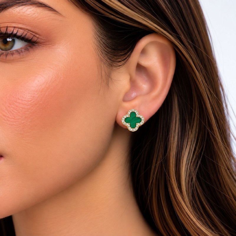 ARITOS DE ENCHAPE PARA DAMA CON DISEÑO DE FLOR 1.2CM (DUPE DE VAN CLEEF)