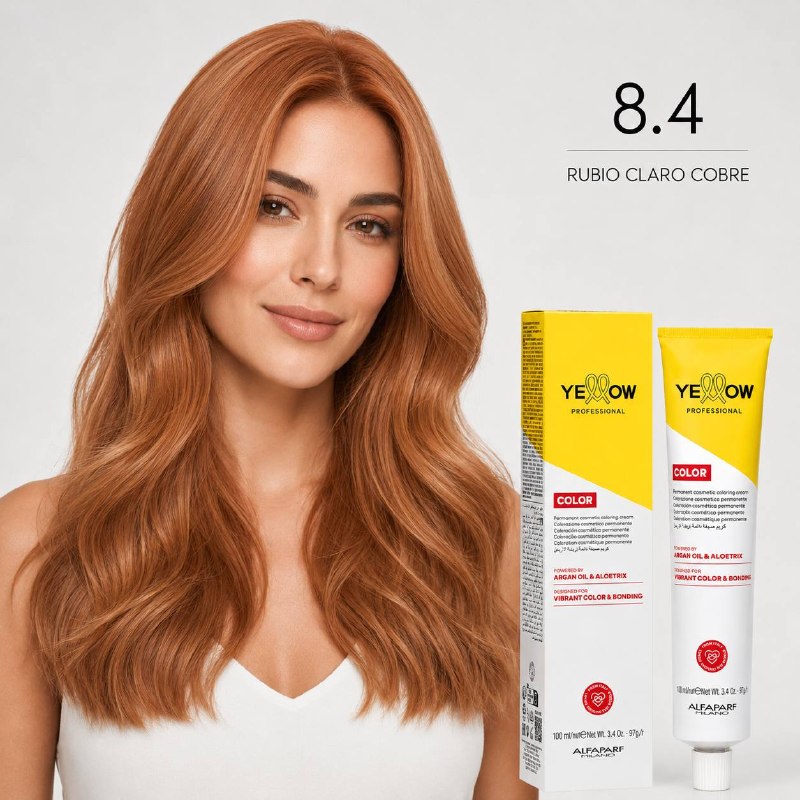 TINTE PERMANENTE PARA EL CABELLO CON ACEITE DE ARGAN Y ALOETRIX TONO 8.4 RUBIO CLARO COBRE ALFAPARF 100ML