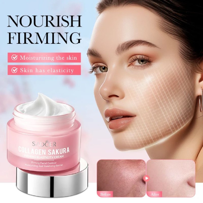 CREMA FACIAL REAFIRMANTE E HIDRATANTE DE FLOR DE SAKURA Y COLAGENO SADOER 50G