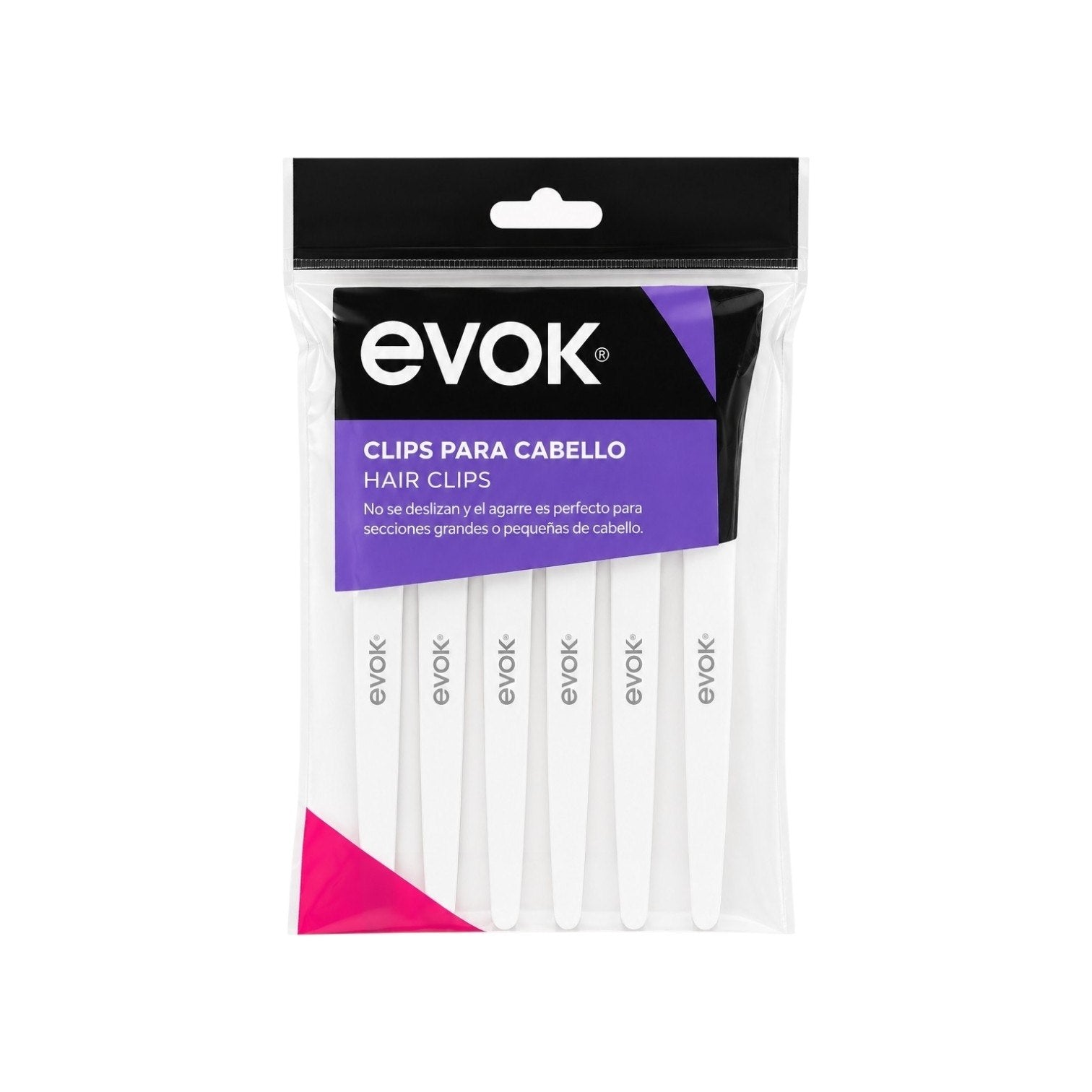 GANCHO CLIPS PARA EL CABELLO DE AGARRE PERFECTO ANTIDESLIZANTE SUAVE EVOK 6 PIEZAS