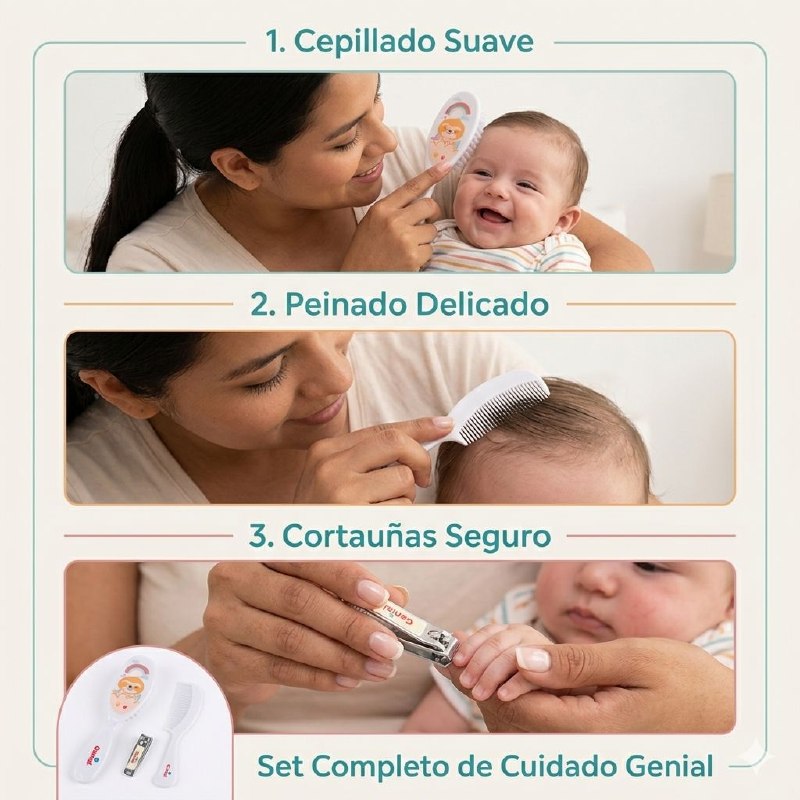 SET DE ASEO PERSONAL PARA BEBES DE 3 PIEZAS GENIAL, CEPILLO PEINE Y CORTAUÑAS