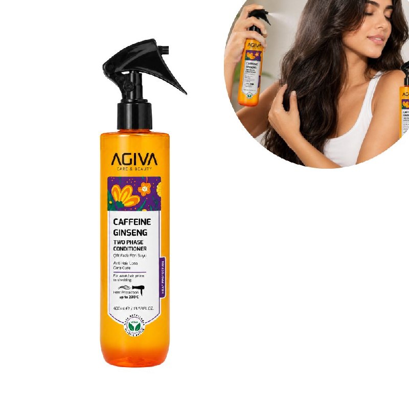 ACONDICIONADOR SIN ENJUAGUE BIFASICO CON CAFEINA Y GINSENG Y PROTECCION TERMICA AGIVA 400ML