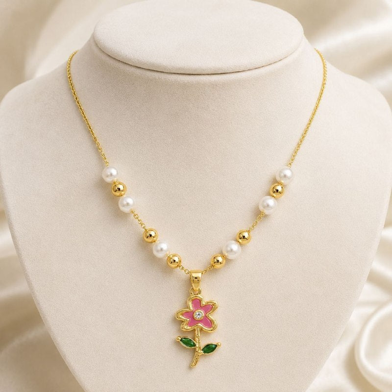 GARGANTILLA DE ENCHAPE PARA DAMA CON DISEÑO DE FLOR 3CM