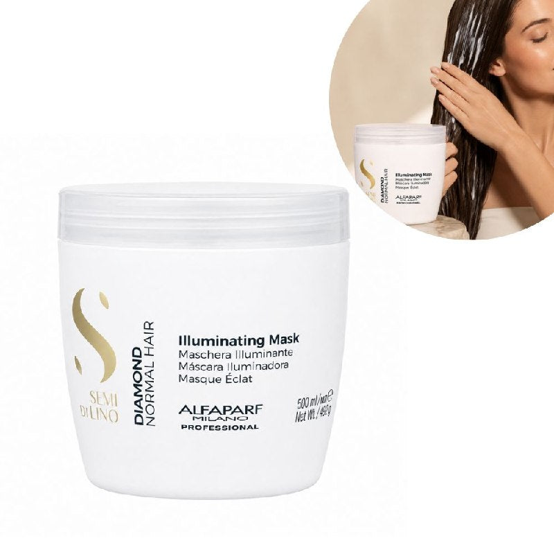 MASCARILLA PARA EL CABELLO ILUMINADORA Y ACONDICIONADORA PARA CABELLO NORMAL CON EXTRACTO DE LINO ALFAPARFT 500ML