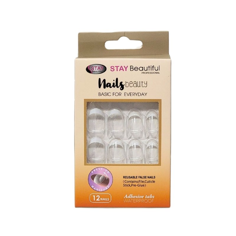 UÑAS POSTIZAS REUTILIZABLES CON DISEÑOS CLASICOS DE USO DIARIO STAY BEAUTIFUL 12PCS