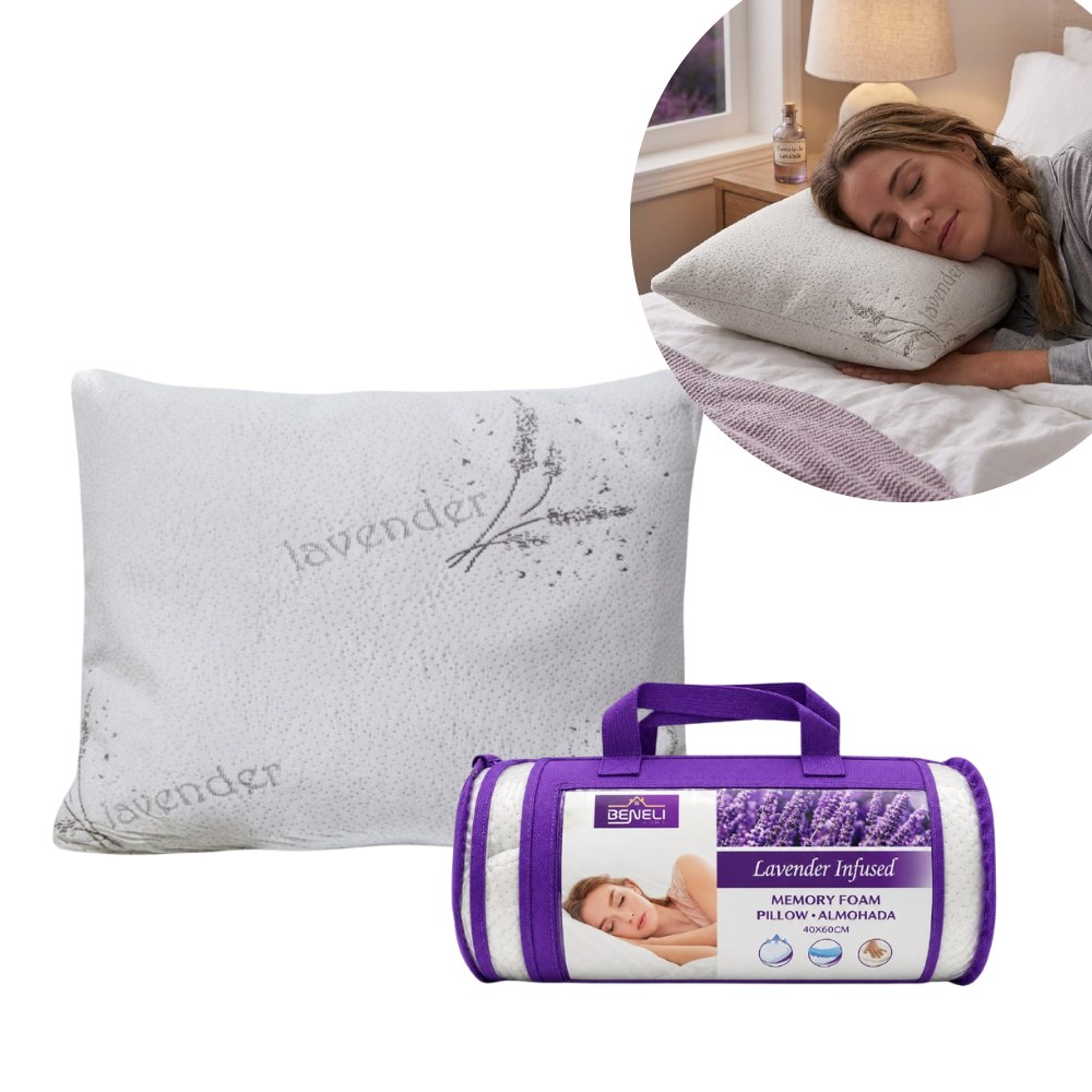 ALMOHADA AROMATIZADA A LAVANDA CON ESPUMA VISCOELASTICA HIPOALERGENICA Y ANTIBACTERIANA BENELI HOME 40X60CM