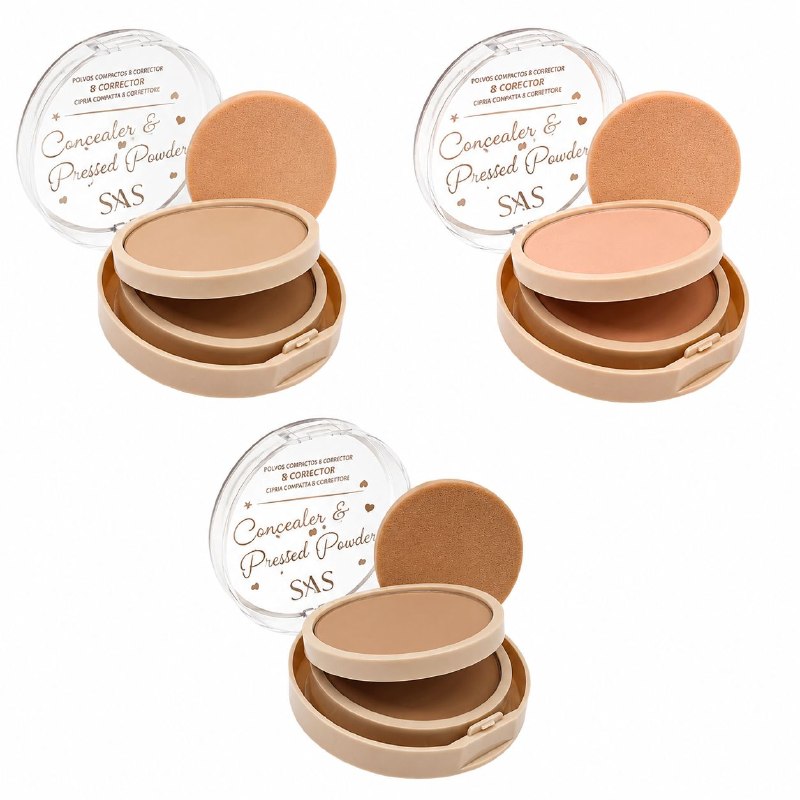 POLVOS COMPACTOS Y CORRECTOR EN CREMA PORTÁTIL MAQUILLAJE ECONÓMICO SAS 6.2g 4.7g