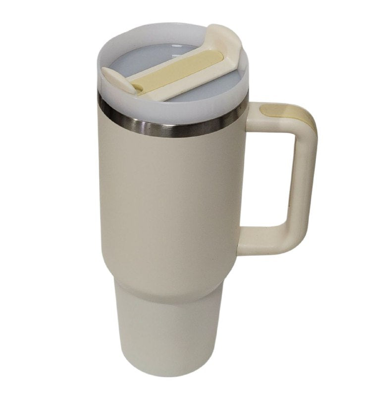 VASO TERMICO DE ACERO INOXIDABLE, DOBLE PARED AL VACIO CON ASA, 3 COLORES 40OZ