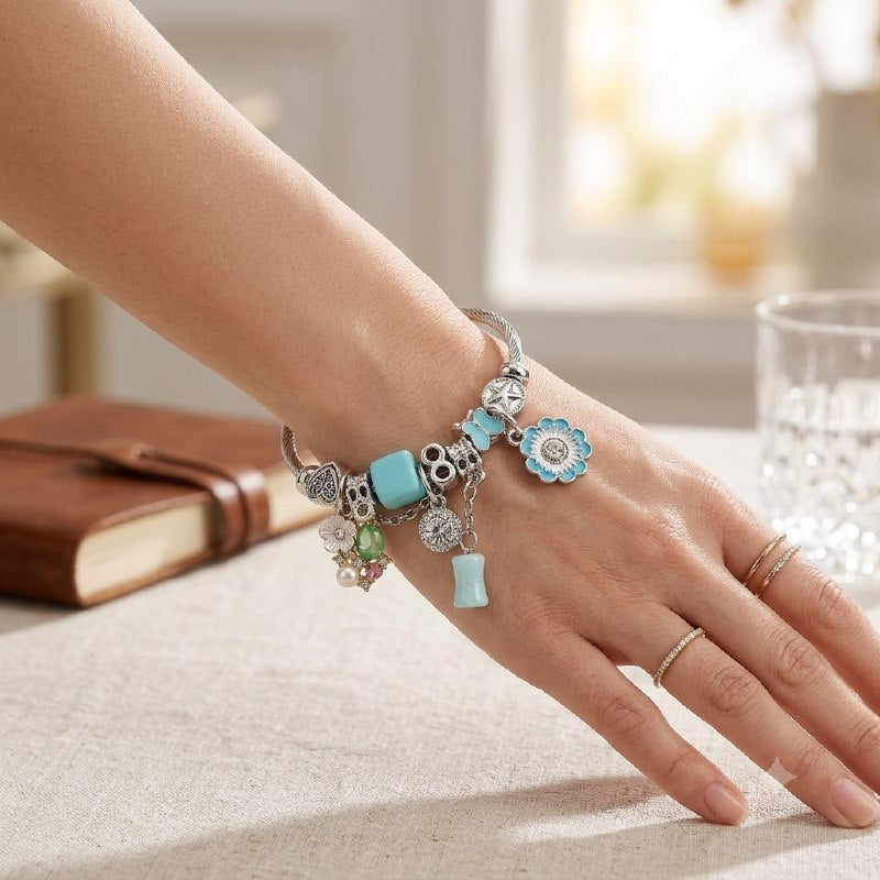 PULSERA DE ENCHAPE PARA DAMA CON DISEÑO DE FLORES  6CM