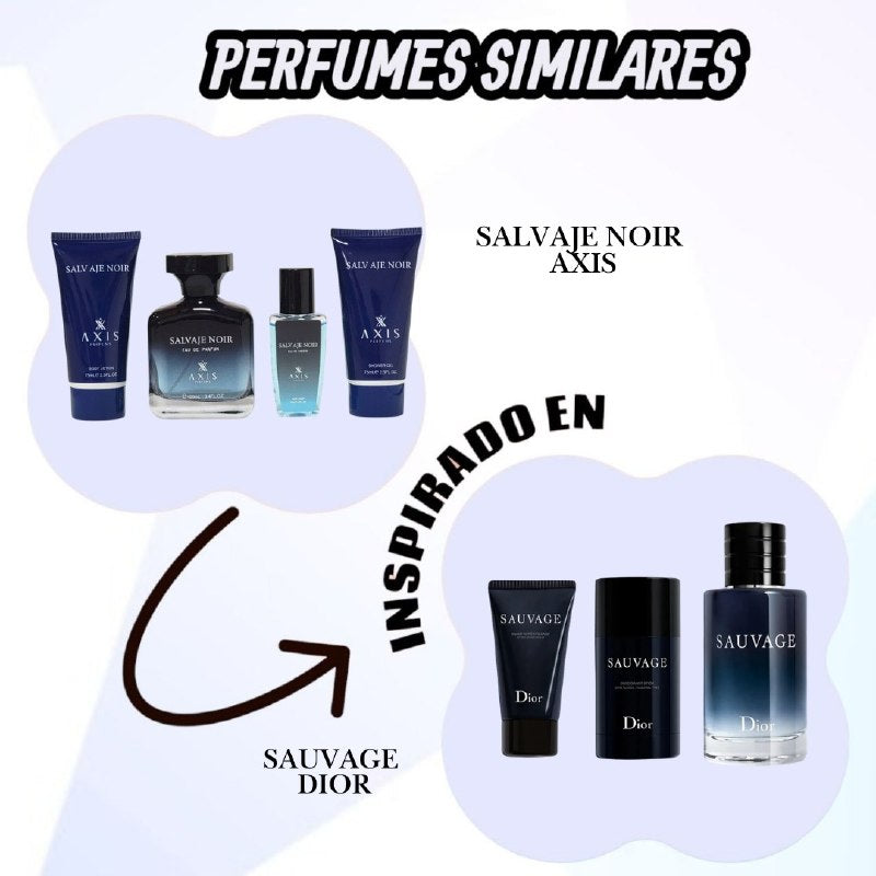 SET SALVAJE NOIR AXIS PERFUMS EDP 100ML, BODY LOTION 75ML, SPLASH 50ML, SHOWER GEL 75ML (H) (AROMA SIMILAR DIOR SAUVAGE)