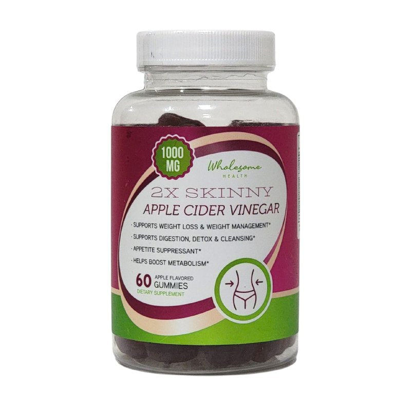 VITAMINAS EN GOMITAS DE VINAGRE DE SIDRA DE MANZANA, APOYA LA PERDIDA DE PESO Y CONTROL DE PESO, APOYA LA DIGESTION, DESINTOXICACION Y LIMPIEZA, SABOR A MANZANA WHOLESOME HEALTH SKINNY 60UND