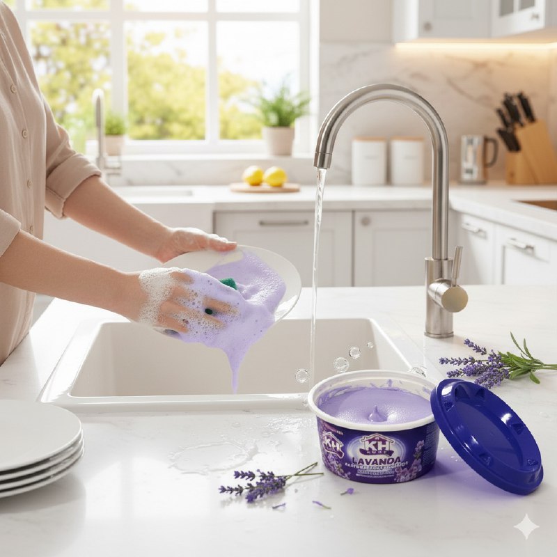 JABON PARA LAVAR TRASTES PLATOS DESENGRASANTE CON AROMA A LAVANDA KH HOME 425G