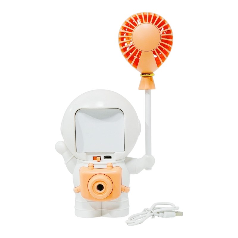 VENTILADOR DE MANO PORTATIL RECARGABLE CON SACAPUNTAS INTEGRADO DE ASTRONAUTA 23X11CM
