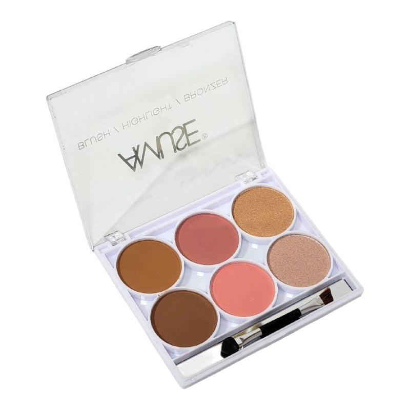 RUBOR EN PALETA 3 EN 1 CON ILUMINADOR Y BRONCEADOR CON APLICADOR DOBLE PUNTA AMUSE COSMETICS 13G
