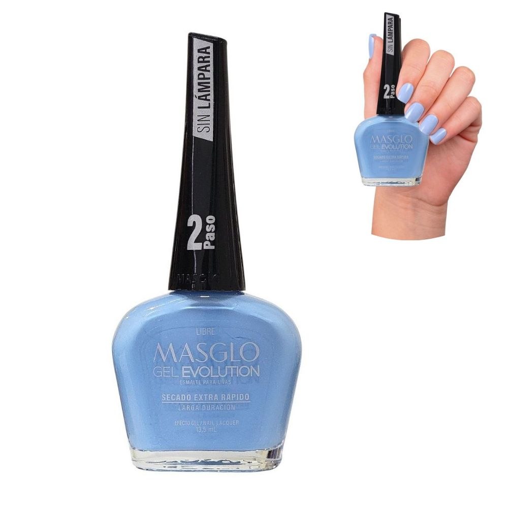 ESMALTE PARA UÑAS DE SECADO RAPIDO COLOR AZUL TURQUESA SUAVE LIBRE GEL EVOLUTION MASGLO 13.5ML