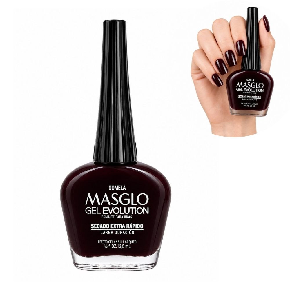 ESMALTE DE UÑAS CON EFECTO GEL DE SECADO EXTRA RÁPIDO MASGLO GEL EVOLUTION PASO 2 "ESTILO GOMELA" 13.5 ML
