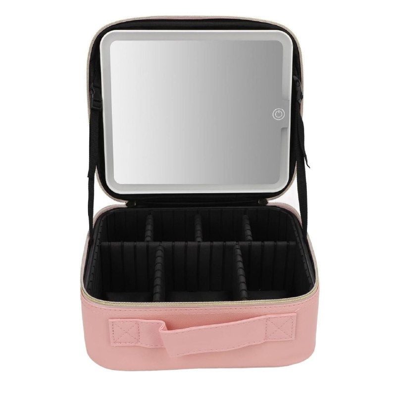 ESTUCHE ORGANIZADOR DE MAQUILLAJE CON ESPEJO LED 3 MODOS DE ILUMINACION