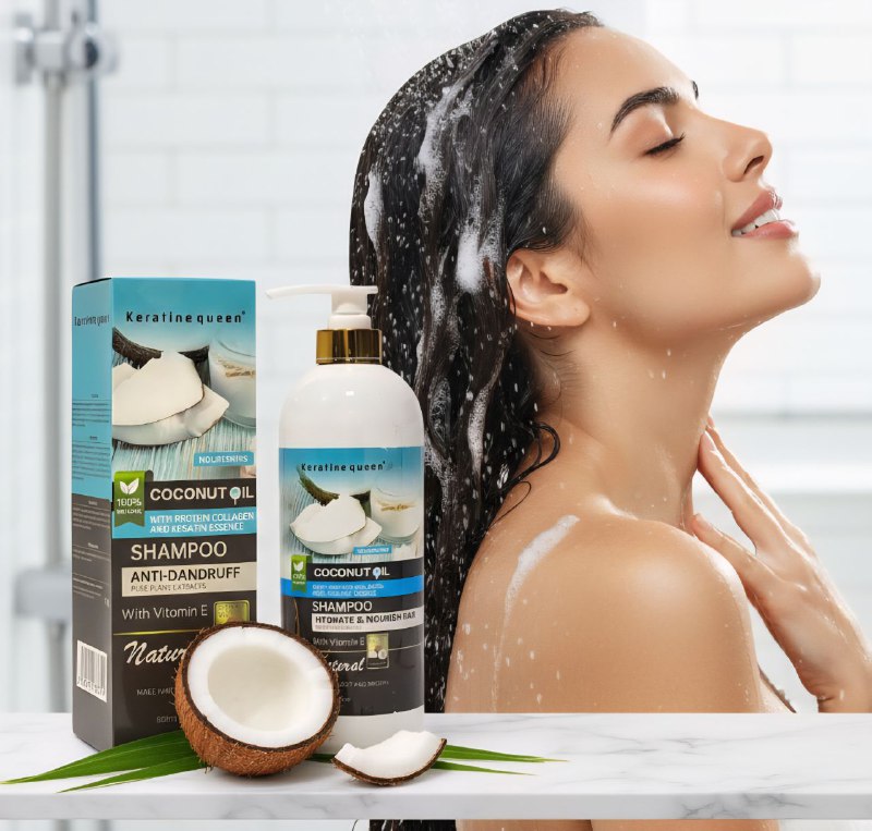 SHAMPOO CON ACEITE DE COCO PROTEÍNA Y COLÁGENO Y ESENCIA DE QUERATINA ANTI-CASPA KERATINE QUEEN 800ML