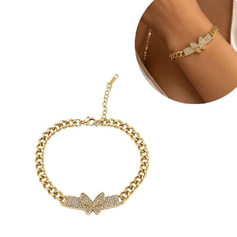 PULSERA DE ENCHAPE PARA DAMA CON DISEÑO DE MARIPOSA 7CM