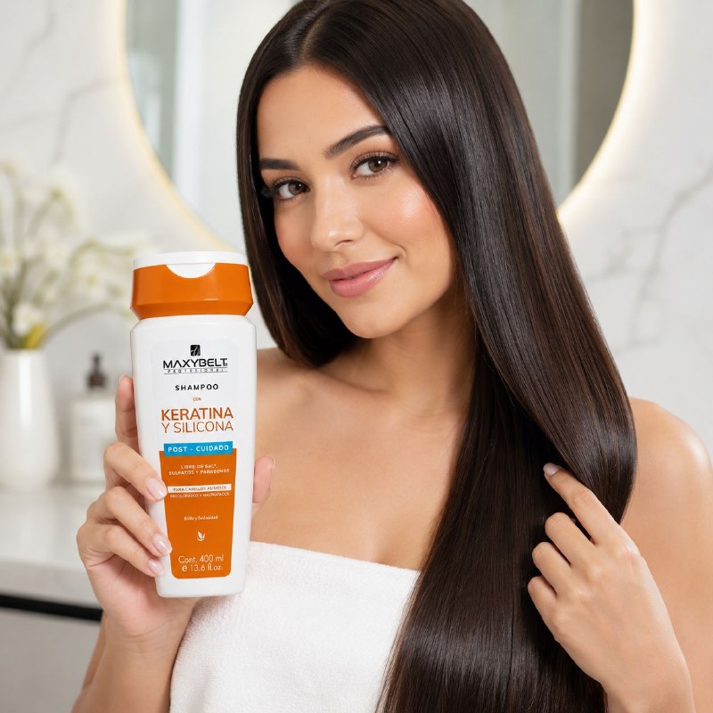 SHAMPOO DE POST CUIDADO REPARADOR Y SUAVIZANTE CON QUERATINA Y SILICONA MAXYBELT 400ML