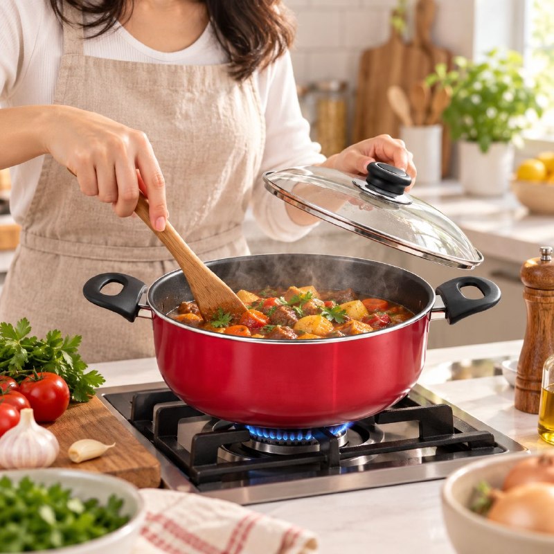 OLLA CACEROLA ANTIADHERENTE CON TAPA DE VIDRIO DE 26CM BENELI HOME