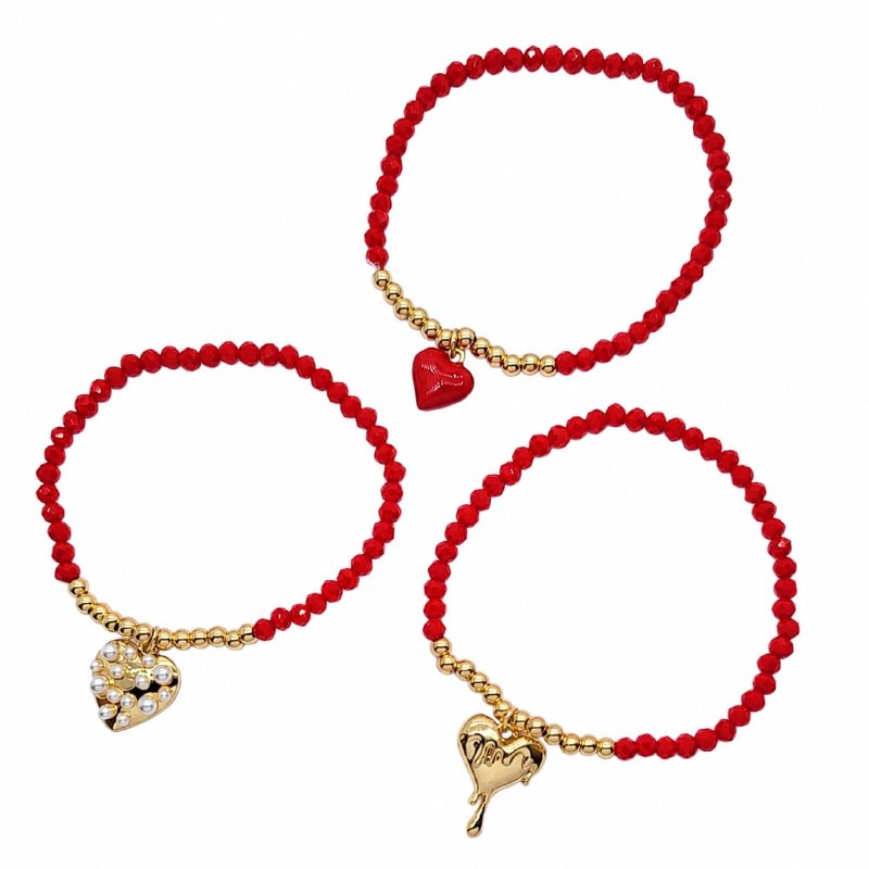 SET PULSERAS DE ENCHAPE ELASTICAS CON DISEÑO DE CORAZON