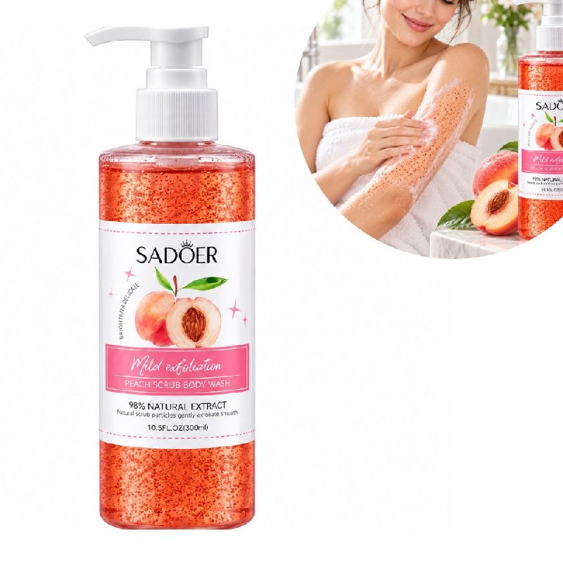 GEL DE DUCHA EXFOLIANTE LIMPIADOR CON AROMA A DURAZNO SADOER 300ML