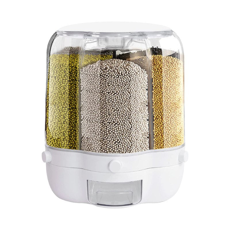 ALMACENADOR DISPENSADOR ORGANIZADOR DE CEREALES Y GRANOS DE ALIMENTOS GIRATORIO DE 6 REJILLAS 26.3X32CM