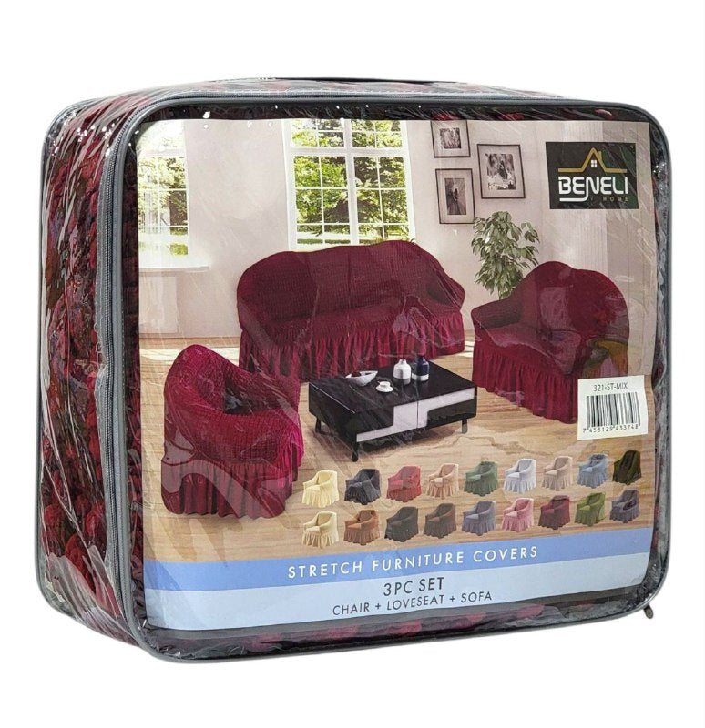SET DE FORROS ELASTICOS DE MUEBLES, JUEGO DE 3 PIEZAS PARA MUEBLES VARIOS COLORES BENELI HOME