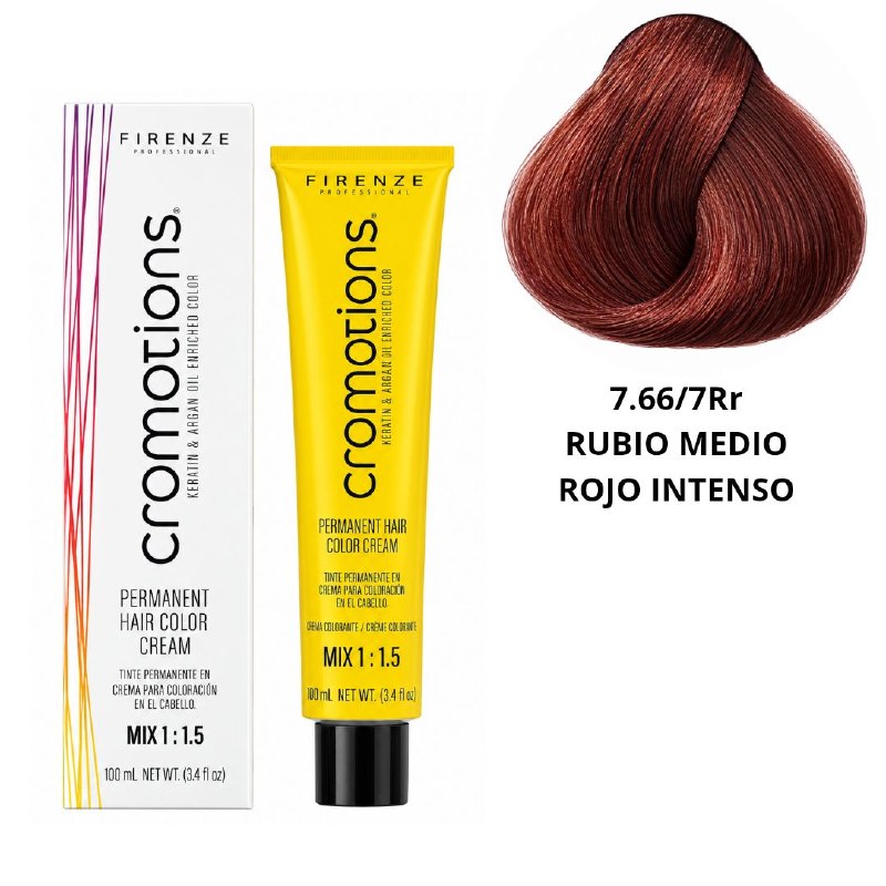 TINTE PERMANENTE PARA EL CABELLO EN CREMA RUBIO MEDIO ROJO INTENSO 7.66/ 7RR FIRENZE 100ML