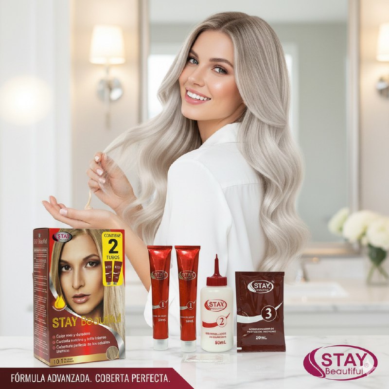 TINTE PARA EL CABELLO COLOR PLATINO PLATINUM 10.1, VIVO Y DURADERO STAY BEUTIFUL 50MLX2