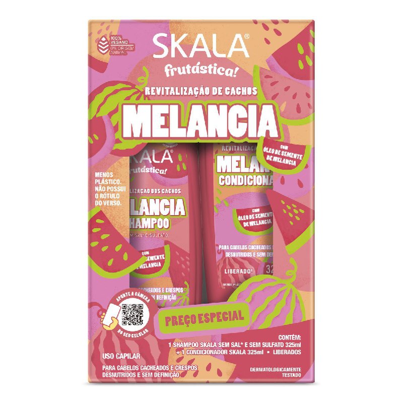 SHAMPOO EN SET, SHAMPOO SIN SAL 325ML, ACONDICIONADOR 325ML, REVITALIZACION DE RIZOS CON ACEITE DE SANDIA SKALA