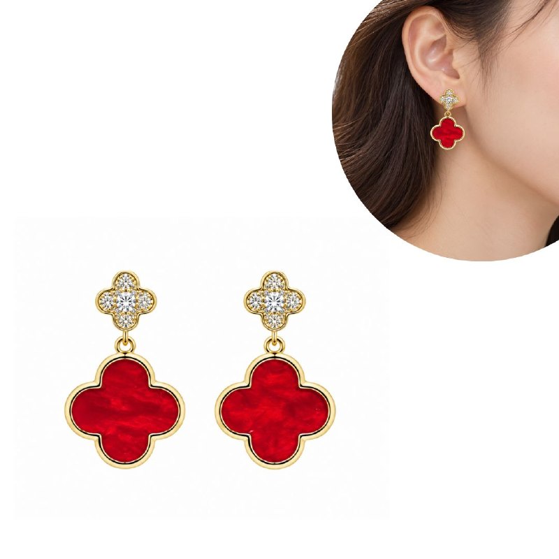ARITOS DE ENCHAPE PARA DAMA CON DISEÑO DE FLOR 2.4CM (DUPE DE VAN CLEEF)