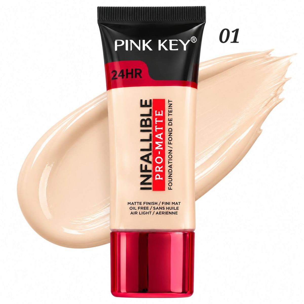 BASE DE MAQUILLAJE LÍQUIDA ACABADO MATE ECONÓMICA PINK KEY 24H