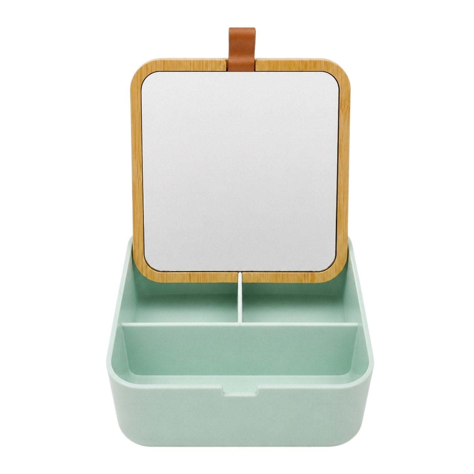 MINI ORGANIZADOR CON ESPEJO COMPACTO PARA RETOQUES RÁPIDOS DE MAQUILLAJE 15x15CM