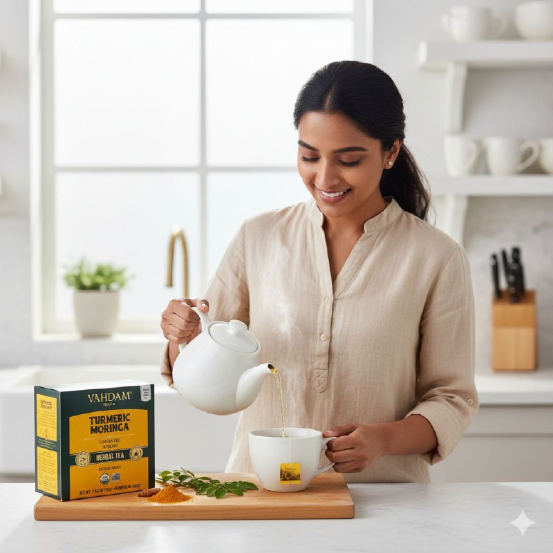 SUPLEMENTO HERBAL TÉ DE CÚRCUMA Y MORINGA PARA APOYO INMUNOLÓGICO 15UND VAHDAM 30GX15UND