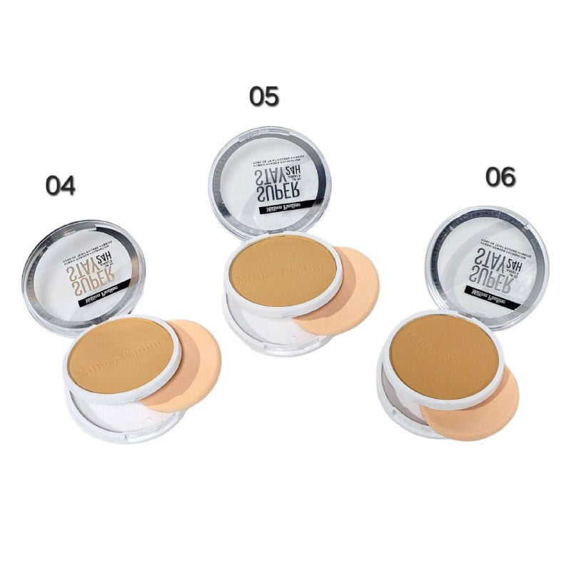 BASE DE MAQUILLAJE HIBRIDA EN POLVO MATE SUAVE 24H Y RESISTENTE AL AGUA MILLION PAULINE 14G (DUPE DE MAYBELLINE)